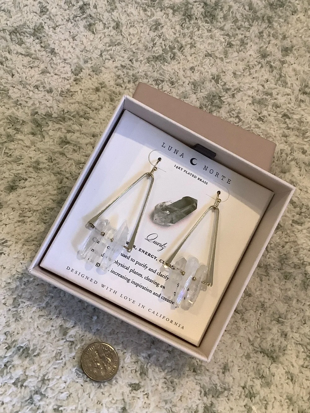 Luna Norte Clear Quartz Crystal Cluster Drop Earrings 14kt plated brass NWT box - Picture 8 of 12